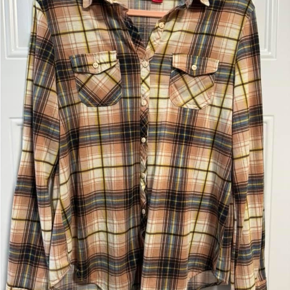 Daytrip Plaid Button Down Shirt - Brown and Cream